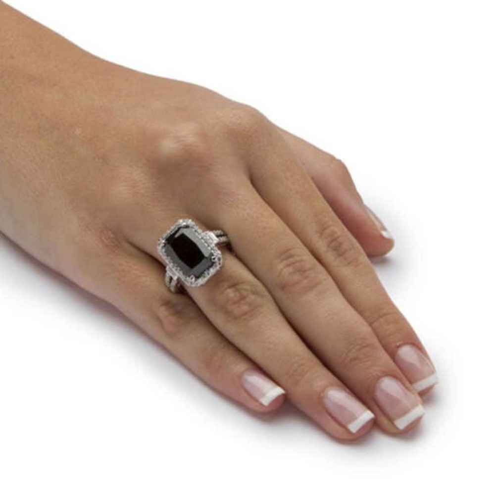 Black Sapphire & Diamond Sz 9 Marked 925 Silver Cocktail Ring NIB - Picture 5 of 6